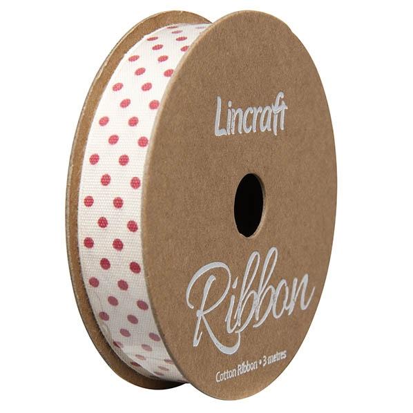 Cotton Ribbon, Dots Scarlet- 15mm x 3m