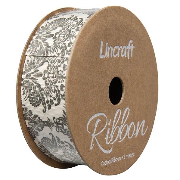 Cotton Ribbon, Pattern Black- 25mm x 3m