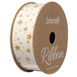 Cotton Ribbon, Gold Stars- 25mm x 3m