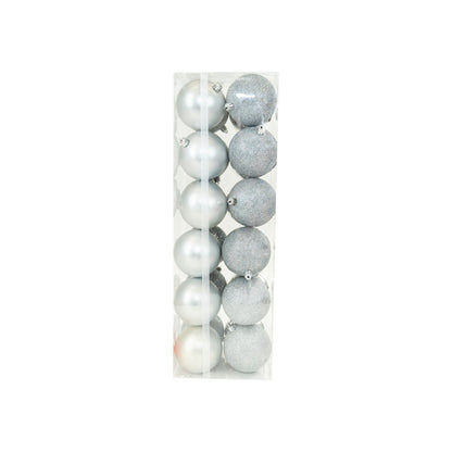 Shiny/Glitter & Matte Bauble Pack, Silver- 80mm