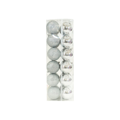 Shiny/Glitter & Matte Bauble Pack, Silver- 80mm