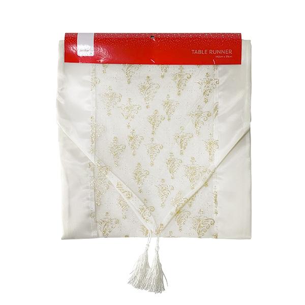 Christmas Table Runner Organza Tree, Gold/Cream- 35x142cm