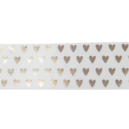 Makr Ribbon, White Satin with Gold Heart- 38mmx3.6m
