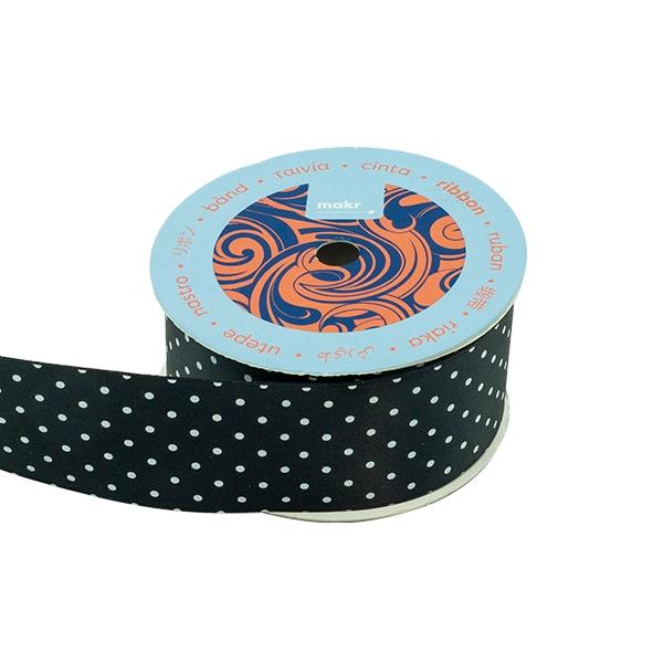 Makr Ribbon, Small Dots Black Satin- 38mmx3.6m