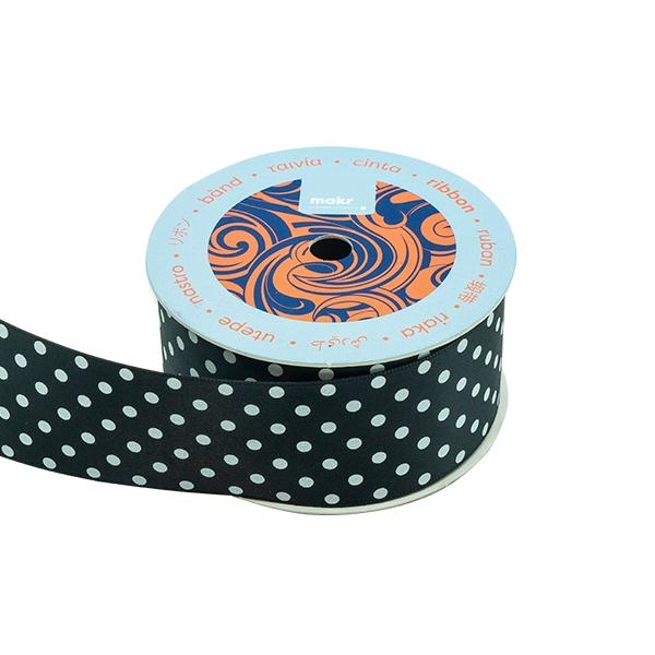 Makr Ribbon, Medium Dots Black Satin- 38mmx3.6m