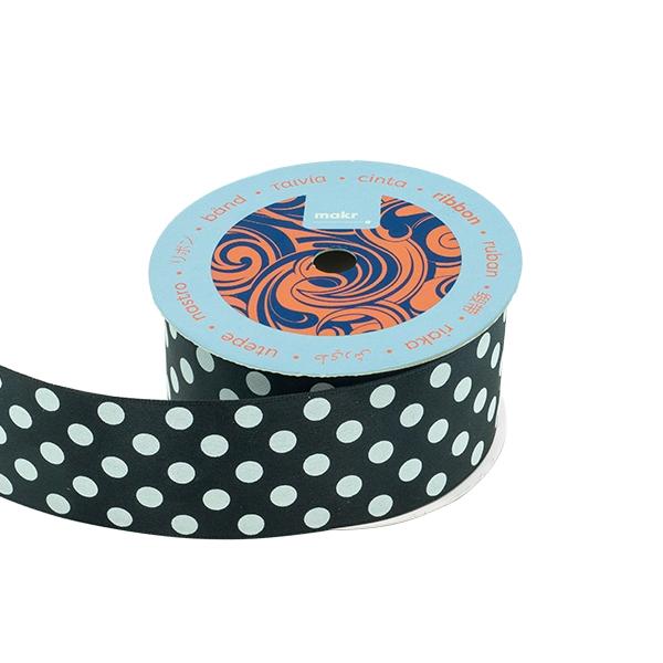 Makr Ribbon, Large Dots Black Satin- 38mmx3.6m