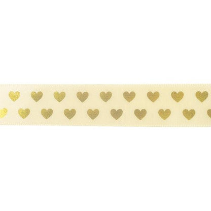 Makr Ribbon, Gold Hearts Gold Satin- 16mmx4.5m