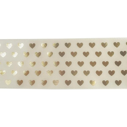Makr Ribbon, Gold Hearts Gold Satin- 38mmx3.6m