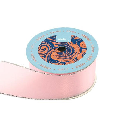 Makr Ribbon, Silver Edge Pearl Pink Satin- 38mmx3.6m