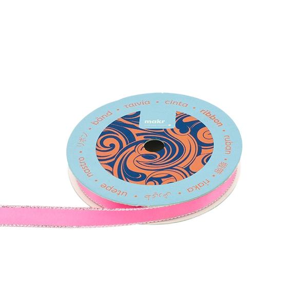 Makr Ribbon, Silver Edge Hot Pink Satin- 9mmx9.1m