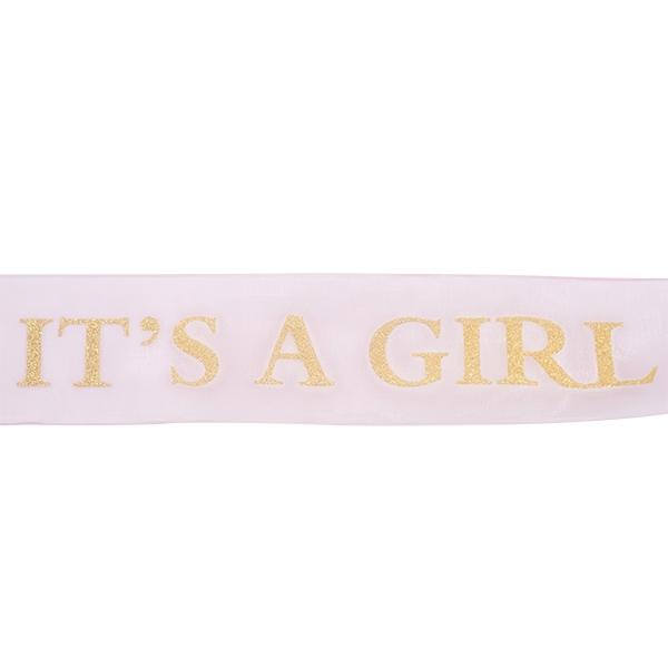 Makr Ribbon, Glitter Gold It's A Girl Pink Organza- 38mm