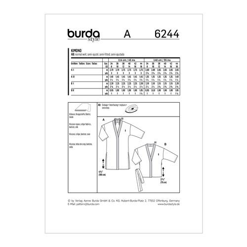 Burda Pattern X06244 Misses' Kimono-Style Coat Or Jacket (8-18)