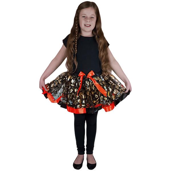 Halloween Tutu with Pumpkin Print, Orange Gold- 30cm