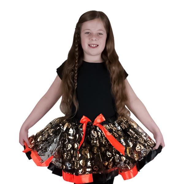 Halloween Tutu with Pumpkin Print, Orange Gold- 30cm