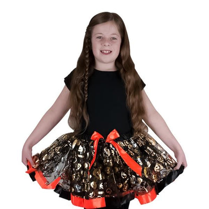 Halloween Tutu with Pumpkin Print, Orange Gold- 30cm