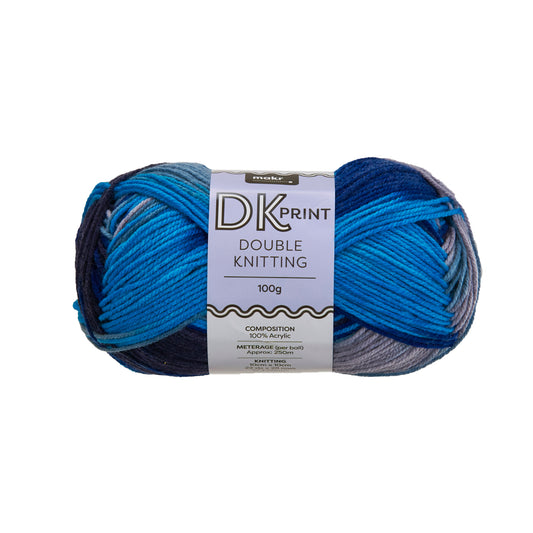 Makr Dk Print Yarn, Multi Blues Mix- 100g