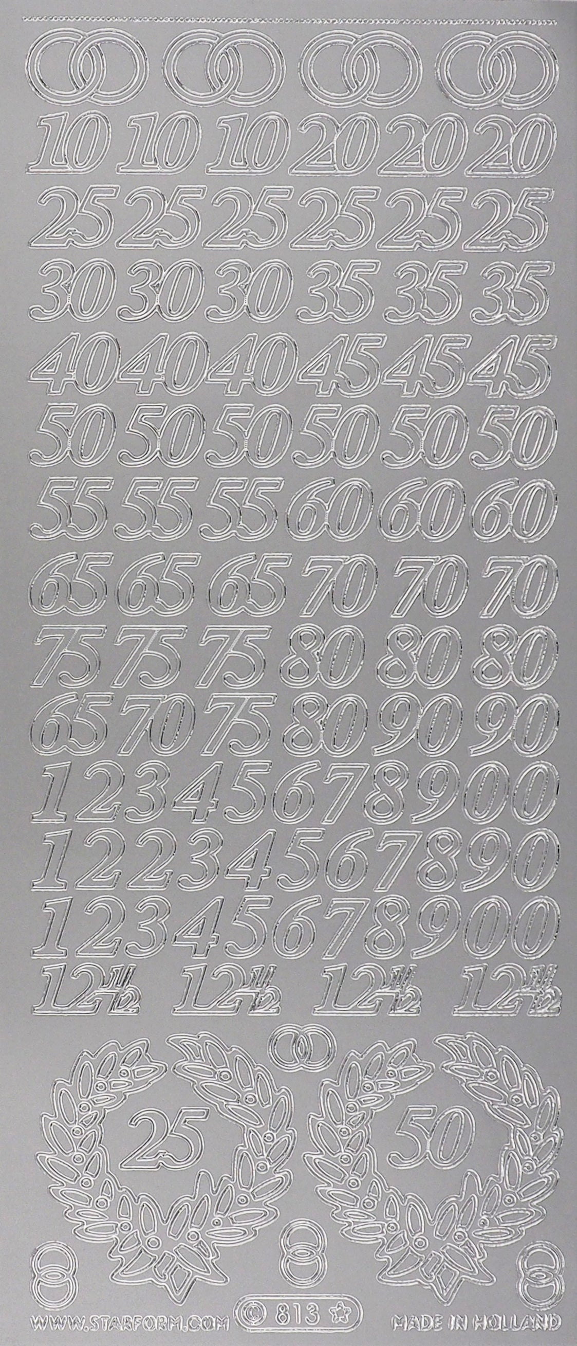 Arbee Foil Stickers Numbers, Silver