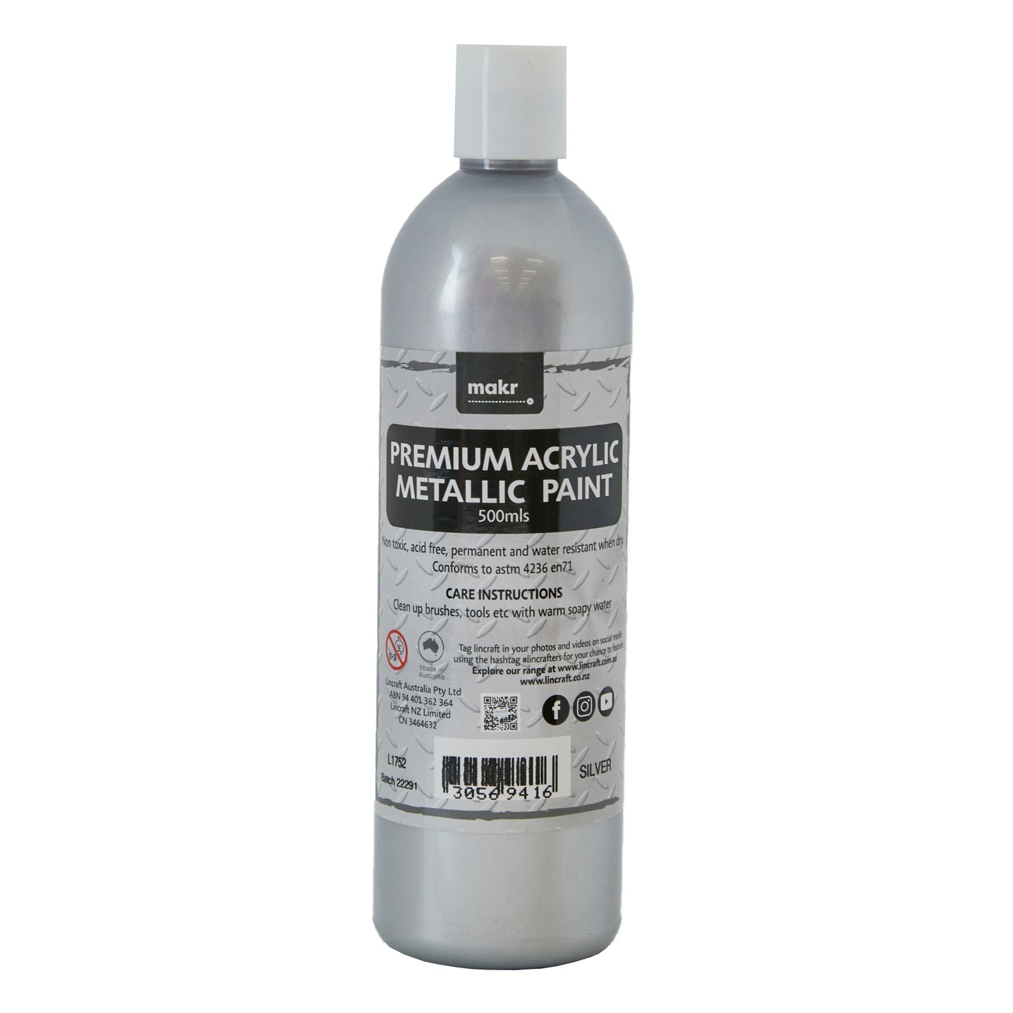 Makr Premium Metallic Acrylic Paint, Silver- 500ml