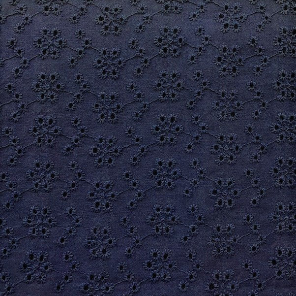 Broderie Anglaise Fabric, Navy- 130cm