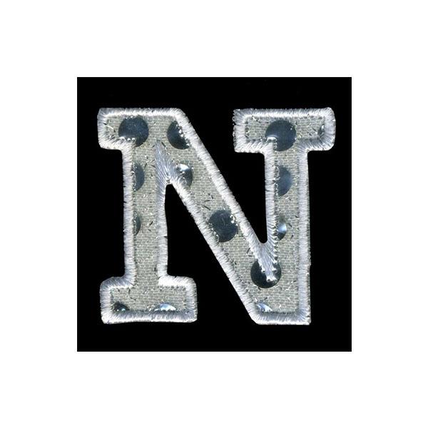 Sullivans Motif Iron On Letter N, White / Silver- 40 mm