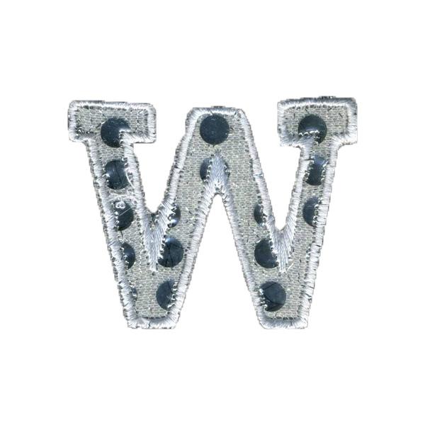 Sullivans Motif Iron On Sequin Letter W, White / Silver- 40 mm