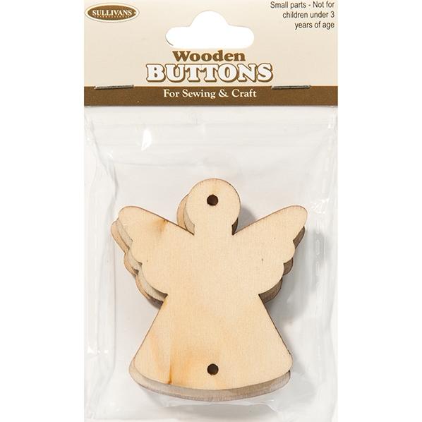 Wooden Buttons, Angel- 4pk