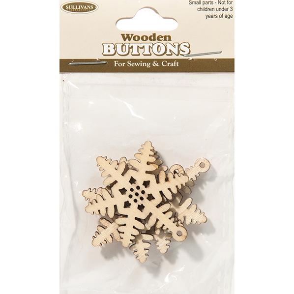 Wooden Buttons, Snowflake- 4pk