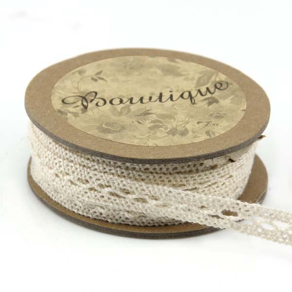 Bowtique Cotton Lace Ribbon, Cream- 8mm x 5m