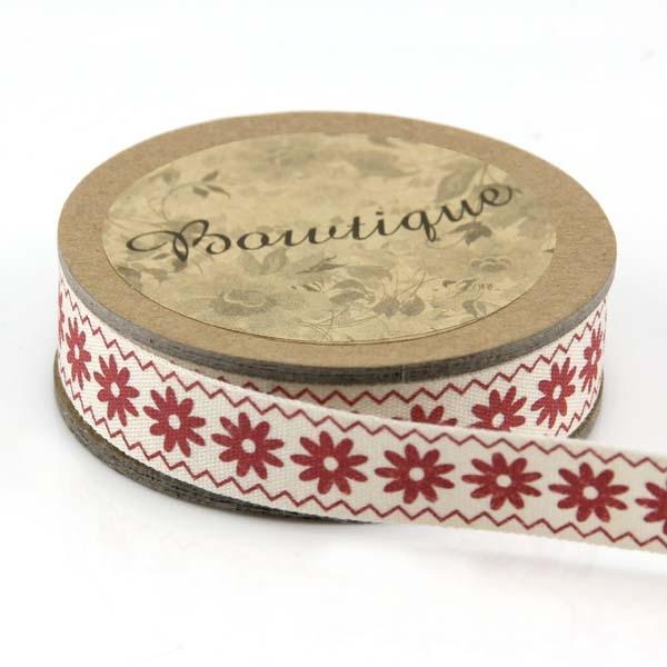 Bowtique Cotton Ribbon, Red Flora- 15mm x 5m