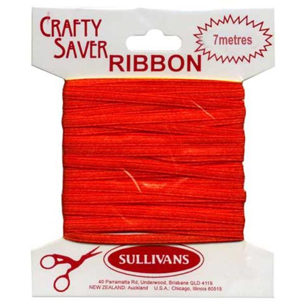 Crafty Saver Satin Ribbon, Red- 3mm x 7m