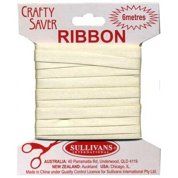 Crafty Saver Satin Ribbon, Cream- 6mm x 6m