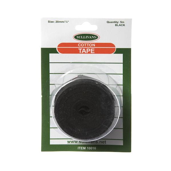 Cotton Tape, Black- 20mm x 5m