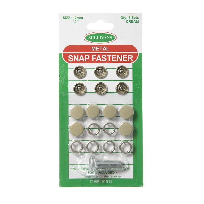 Metal Snap Fastener Size 12mm, Cream- 6 Sets