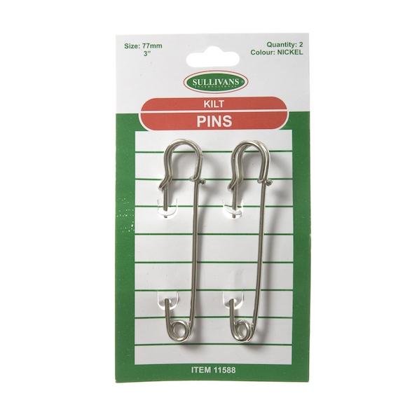 Sullivans Kilt Pins, Nickel 77mm- 2pk