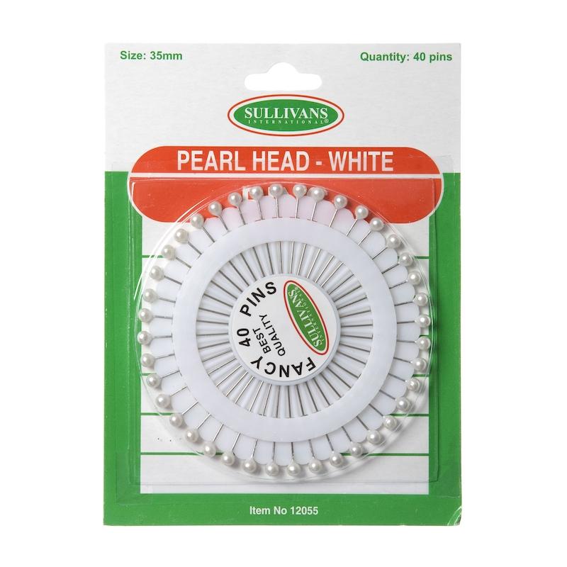 Sullivans Pearl Head Pins, White- 40pk