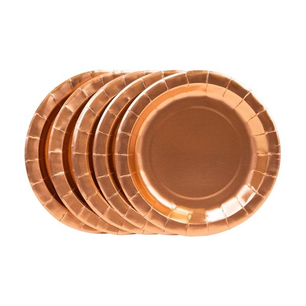 Metallic Party Paper Plate, 22cm Rose Gold- 10pk