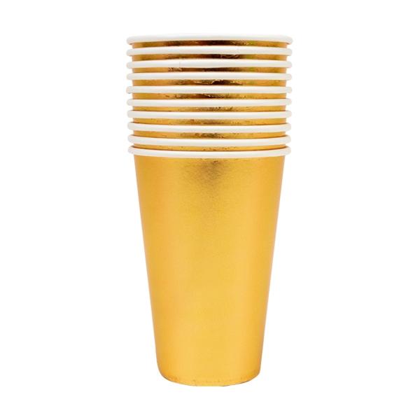 Metallic Party Paper Cups, 355ml Gold- 10pk