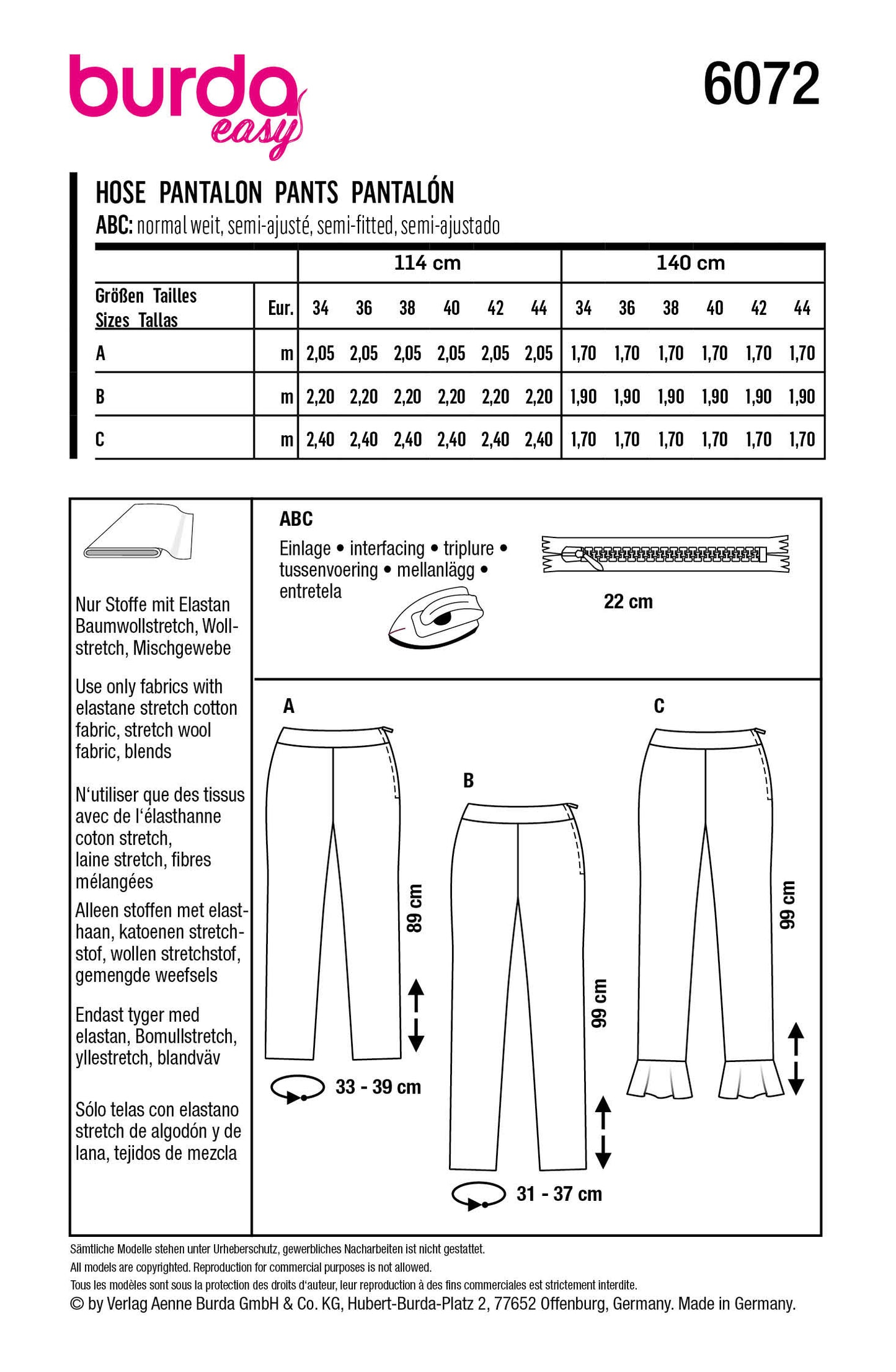 Burda X06072 Misses Skirt/Pants