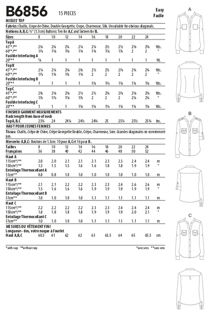 Butterick Pattern B6856 Misses' Top