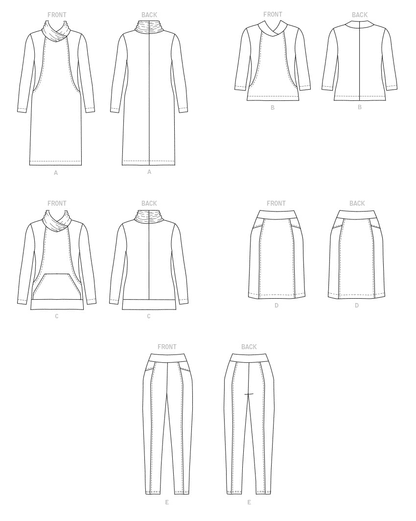 Butterick Pattern B6858 Misses' Knit Dress, Tops, Skirt and Pants
