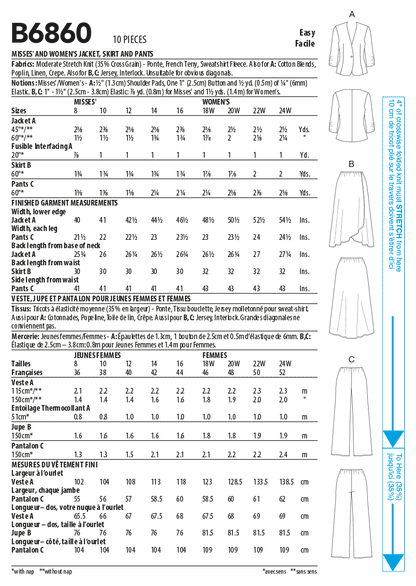 Butterick Pattern B6860 Misses' and Women's Jacket, Skirt and Pants