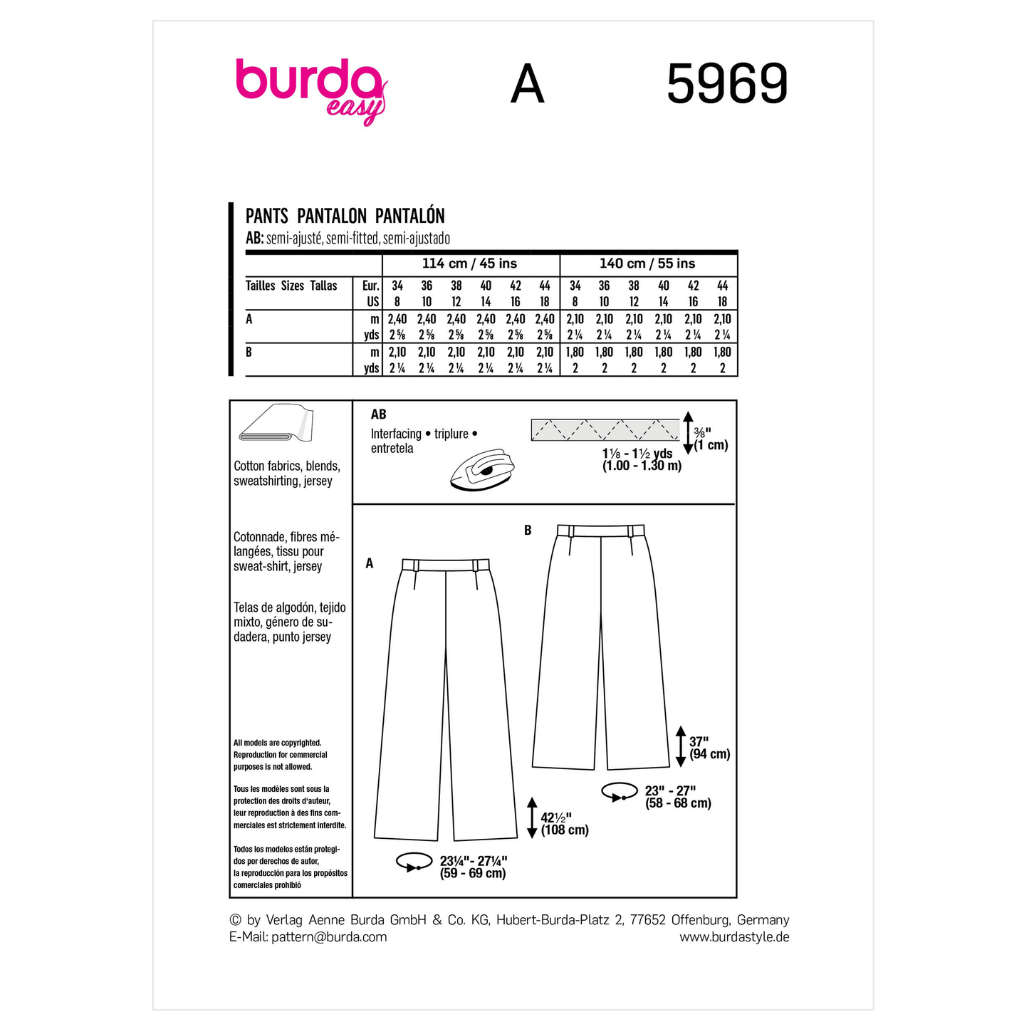 Burda Pattern 5969 Misses' Skirt/Pants