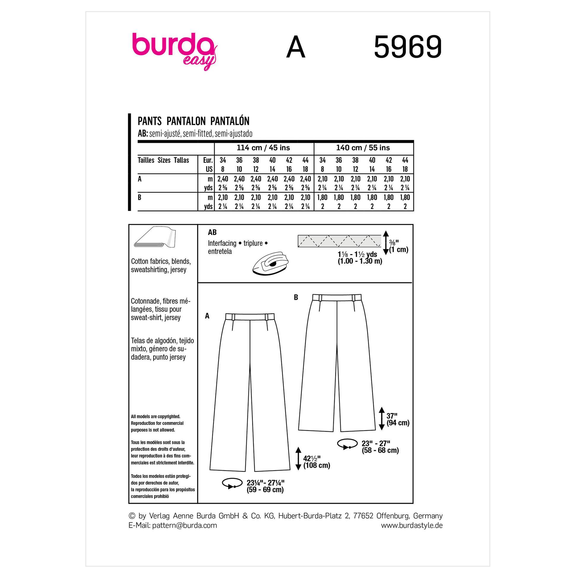 Burda Pattern 5969 Misses' Skirt/Pants