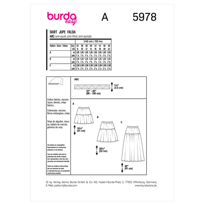 Burda Pattern 5978 Misses' Skirt/Pants