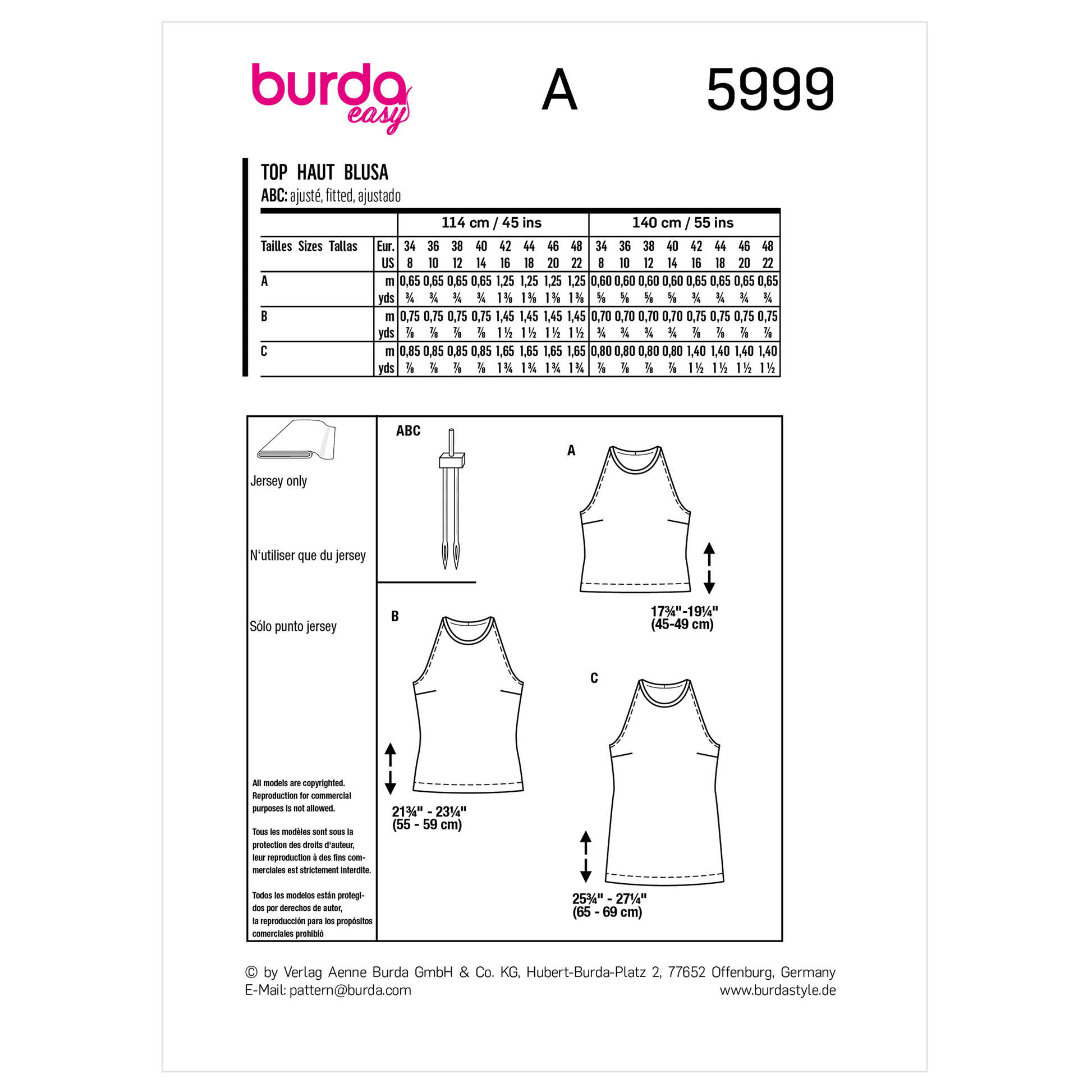 Burda Pattern X05999 Misses' Top/Vest