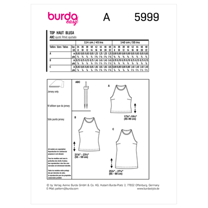 Burda Pattern X05999 Misses' Top/Vest