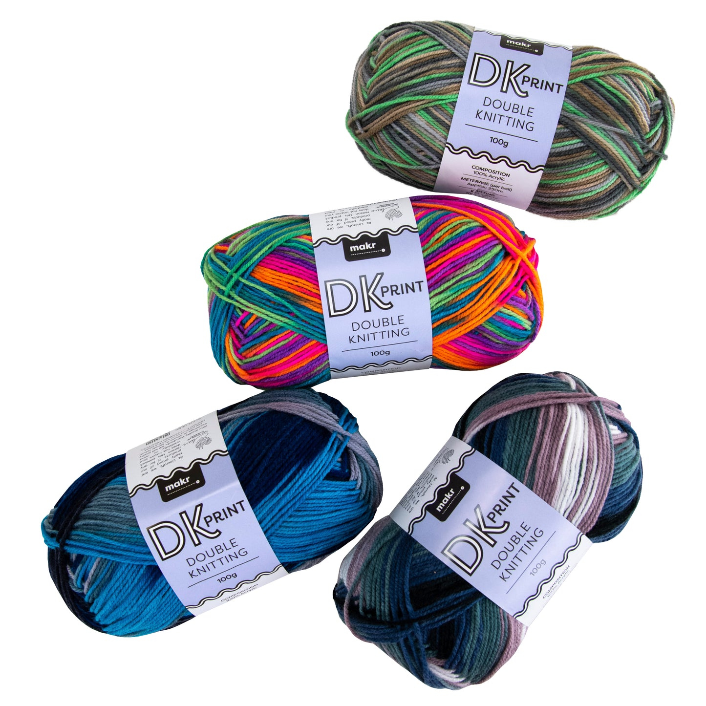 Makr Dk Print Yarn, Multi Blues Mix- 100g