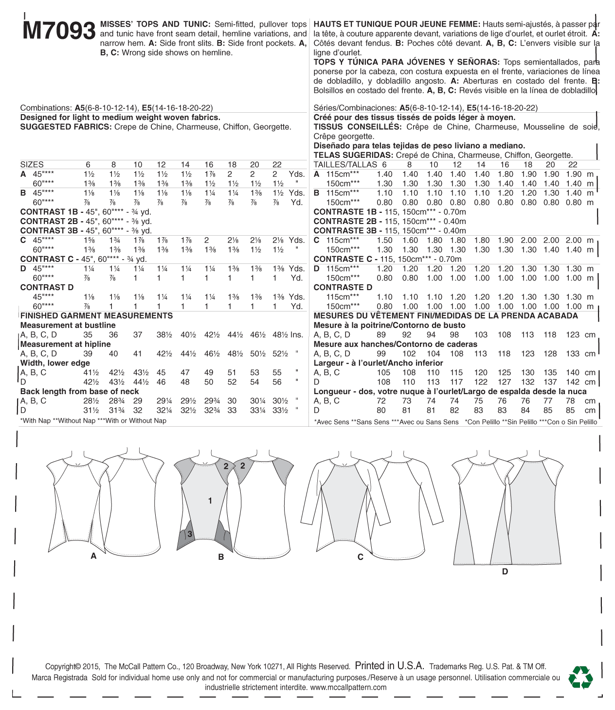 McCall's Pattern M7093 Misses' Tops and Tunic