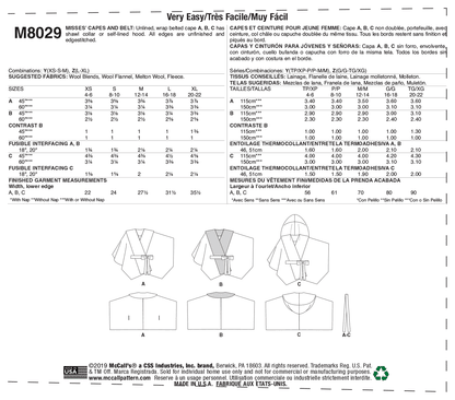 McCall's Pattern M8029 Misses' Capes & Belt