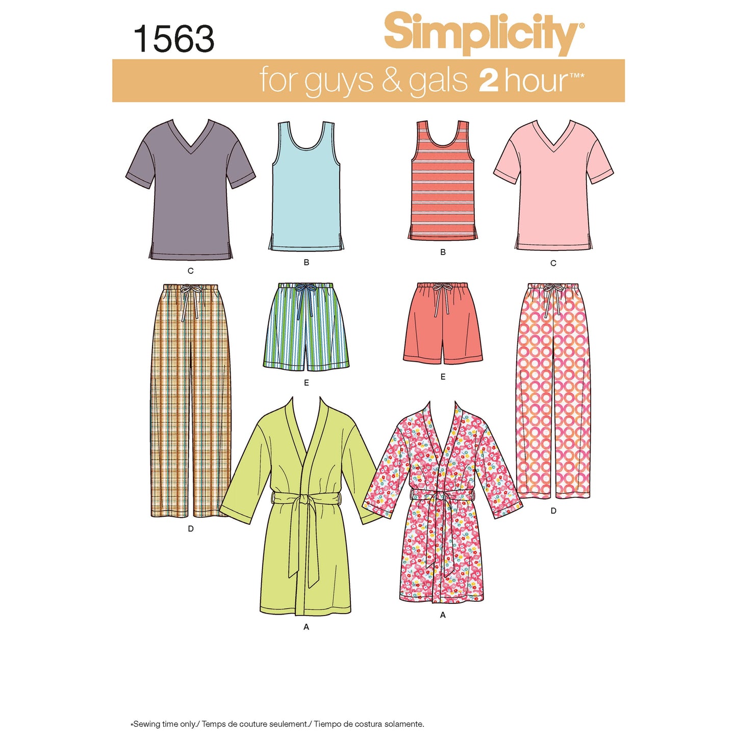 Simplicity Pattern 1563 Women's Men's and Teens' Sleepwear